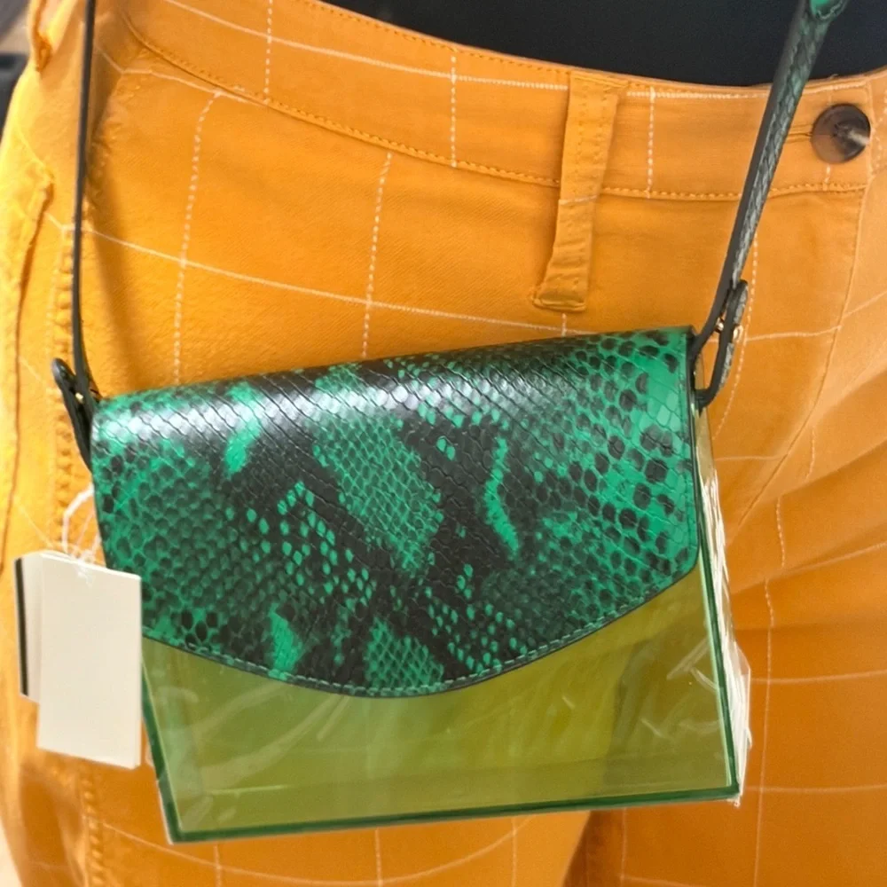 Banana Republic Green Snake-Print Clear Crossbody with Wallet NWT